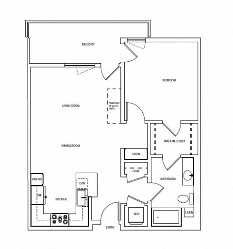 Floor plan for 1 bed, 1 bath, 821 sqft